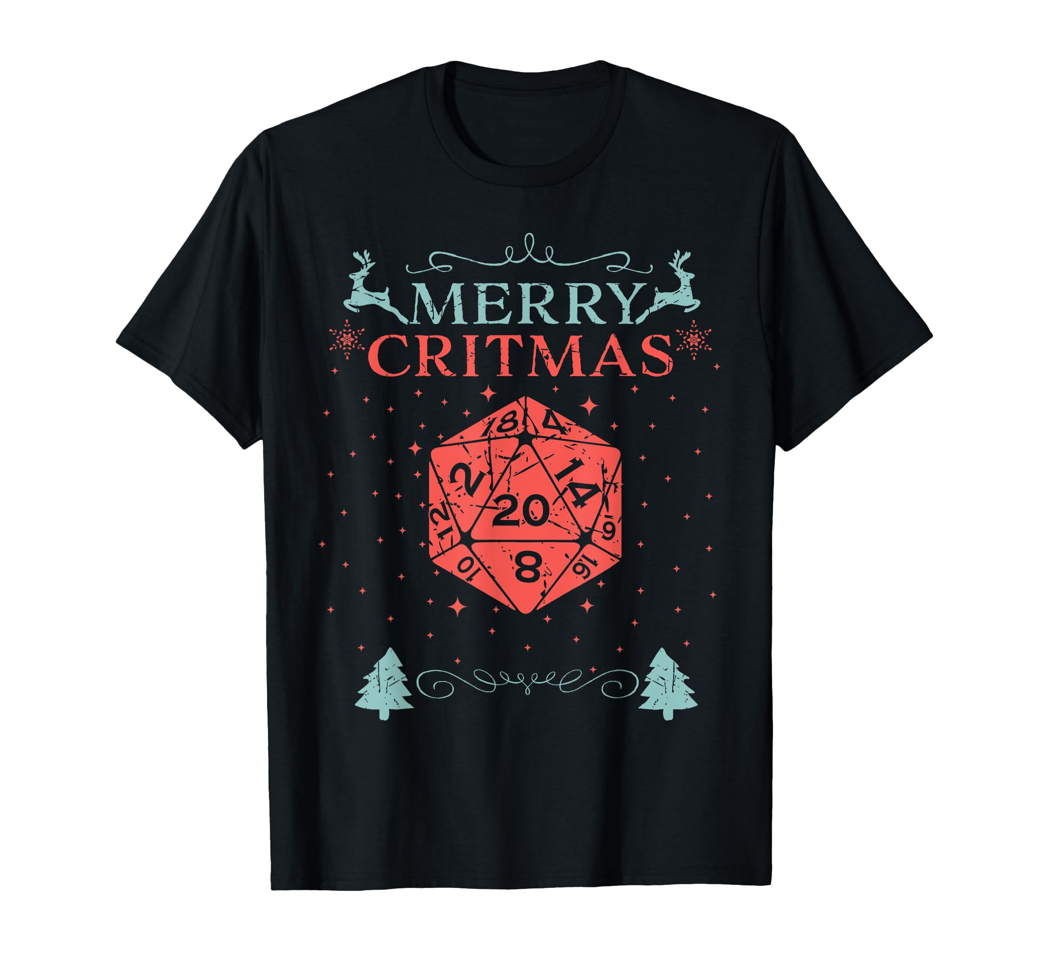 Merry Critmas 20 Sided Dice RPG Christmas Holiday Board Game T-Shirt
