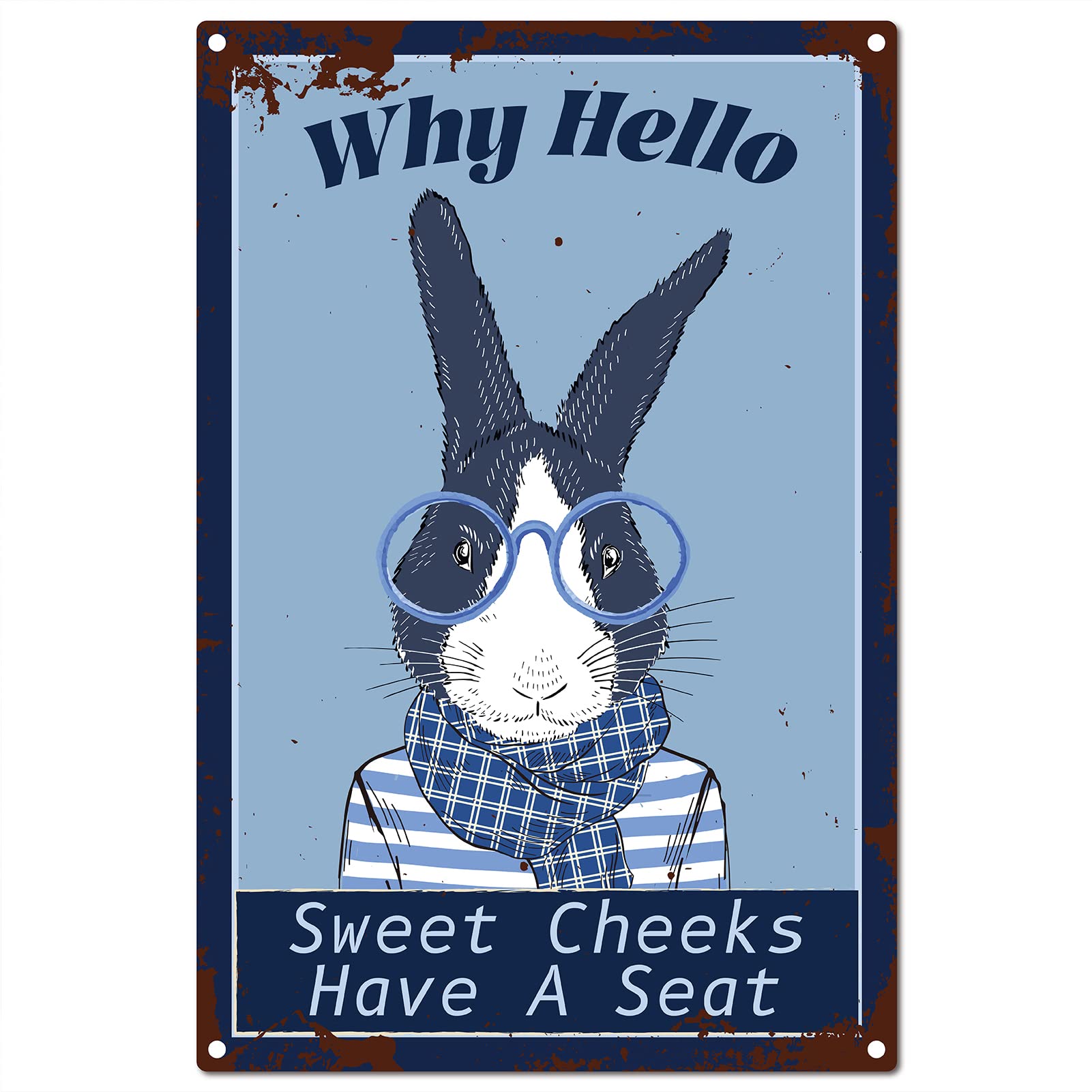 CREATCABIN Funny Bathroom Metal Tin Sign Bunny Rabbit Sweet Cheeks Signs Vintage Cardinals Wall Art Decor Rustic Farmhouse Backyard Home Bar Toilet Restroom Wall Patio Garden Decorations 8 x 12 Inch