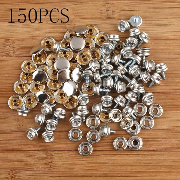 Best Design Snap Fastener 15mm Screw Stud Stainless Steel 150pcs Set Marine Grade, Fasteners