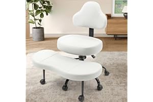 AtHope Cross Legged Office Chair, Criss Cross Desk Chair ADHD Meditation Kneeling Yoga Seat with Adjustable Height, Lumbar Support, Wider Footrest and Wheels (White)