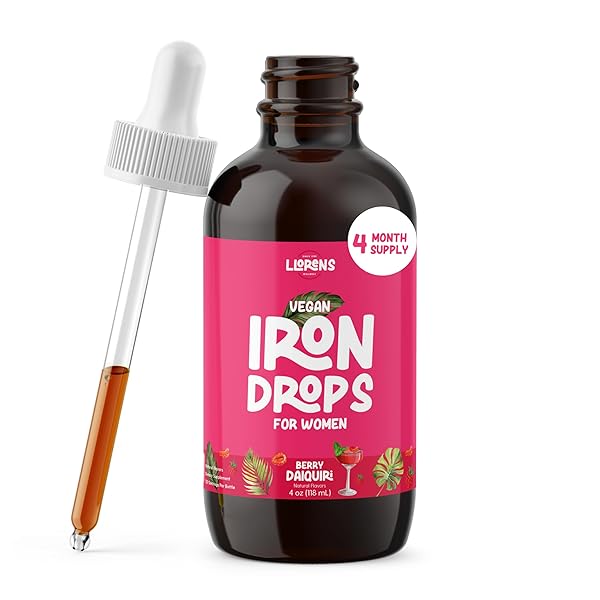 LLORENS PHARMACEUTICAL IRON SUPPLEMENT FOR WOMEN DROPS DAILY SUPPORT, 20MG OF POLYSACCHARIDE COMPLEX, NATURAL SWEETENERS, VEGAN AND PARABEN FREE (BERRY DAIQUIRI, 4 FL OZ)