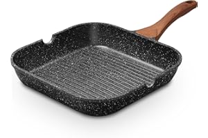 ESLITE LIFE 9.5 Inch Nonstick Grill Pan for Indoor Cooking, Versatile Induction Square Large Grilling Skillet Steak Pan for Stove Tops, PTFE & PFOA Free, Black