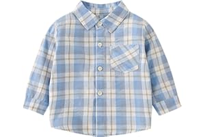 Boys Button Down Shirt Casual Long Sleeve Plaid Shirts for Boys Toddler Baby Cotton Collared Neck Dress Shirt Kids Tees Tops