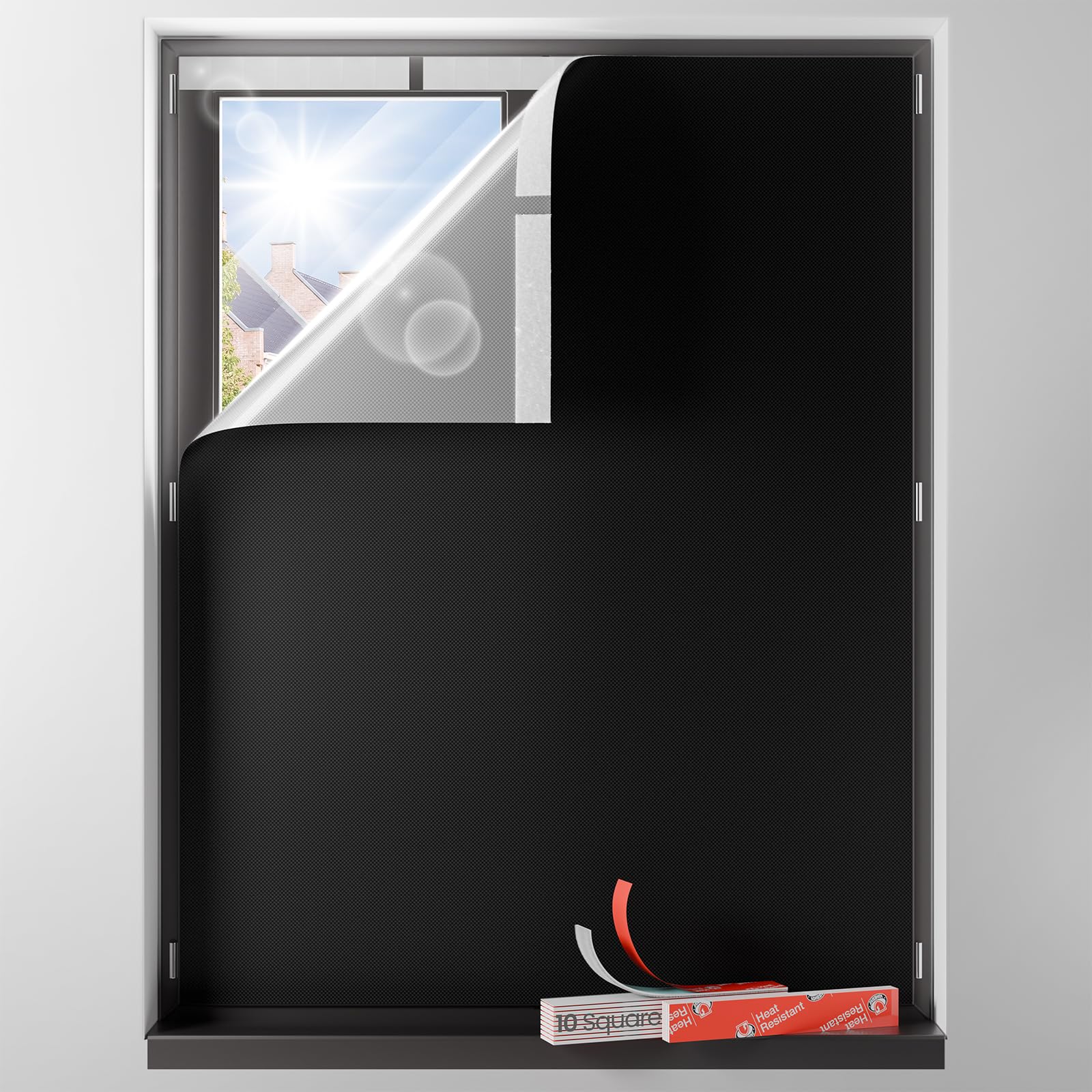 Sumobaby Blackout Curtains for Bedroom Portable 43"x48",No Drill Blackout Shades with Upgraded Hook&Loop Tapes,100% Black Out Window Cover,Thermal Insulated Blinds for Bedroom,Nursery(1 Panel,Black)