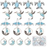SUNNYCLUE 1 Box 20Pcs 5 Styles Sea Animal Charms Bulk Blue Fish Charm Enamel Silver Ocean Blue Fishtail Mermaid Summer Charm for Jewelry Making Charms Women Bracelets Earrings Necklaces Supplies