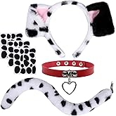BAOPLAYKIDS Halloween Dalmatian Costume Set Include Dog Ear Headband Velvet Choker Tail and Felt Stickers for Women Men Adults Party Dress Up