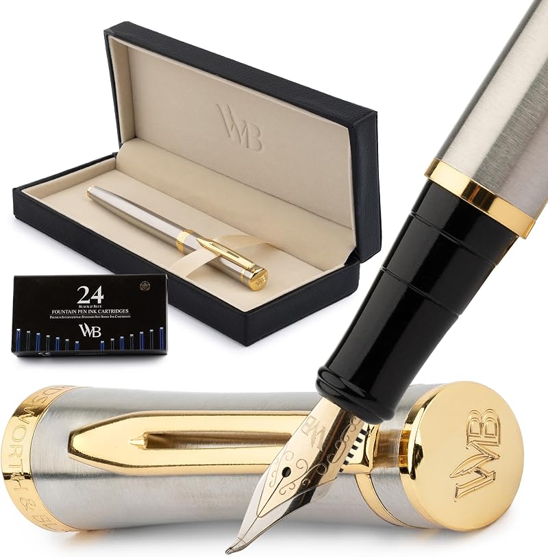 Wordsworth & Black Fountain Pen Set 18K Gilded Bent Nib Gift Box
