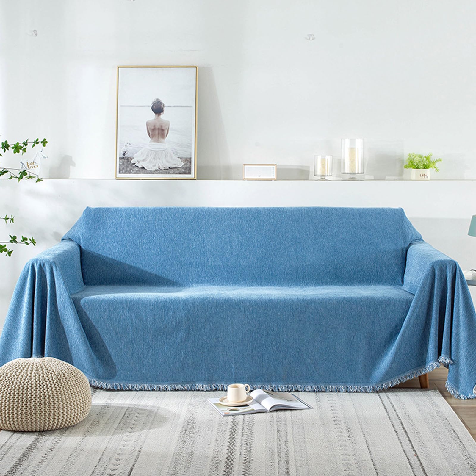 VanderHOME Chenille Sofa Throw 1/2/3/4 Seater Fluffy Soft Decorative Throws for the Sofa Skin-friendly Soft Blanket Sofa Protector for Settees Couch Sofa Bed and Armchair 180 * 230cm Blue