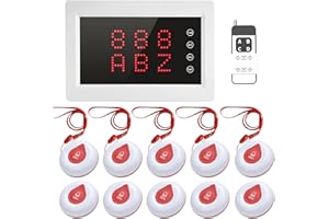 WNKRUN Wireless Calling System Patient Pager System with 1 Display Receiver, Wireless Remote Control and 10 Waterproof Call Buttons for Nursing Home Clinic Caregiver
