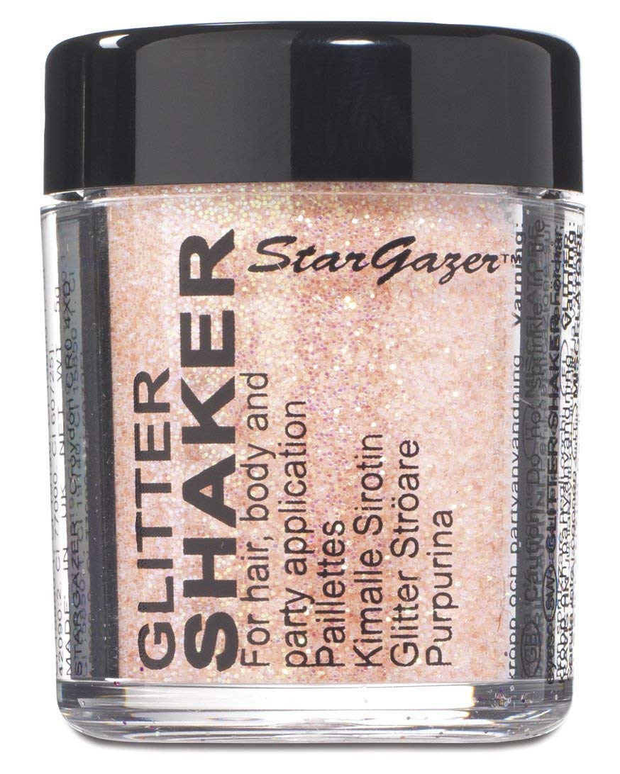 Stargazer Pastel Glitter Shaker, Apricot. Cosmetic glitter powder for use on the eyes, lips, face, body, hair and nails.