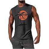 iudam Mens Summer Beach Tank Top Tropical Hawaiian Palm Tree Print Sleeveless Shirts Muscle Tee Vacation Shirts