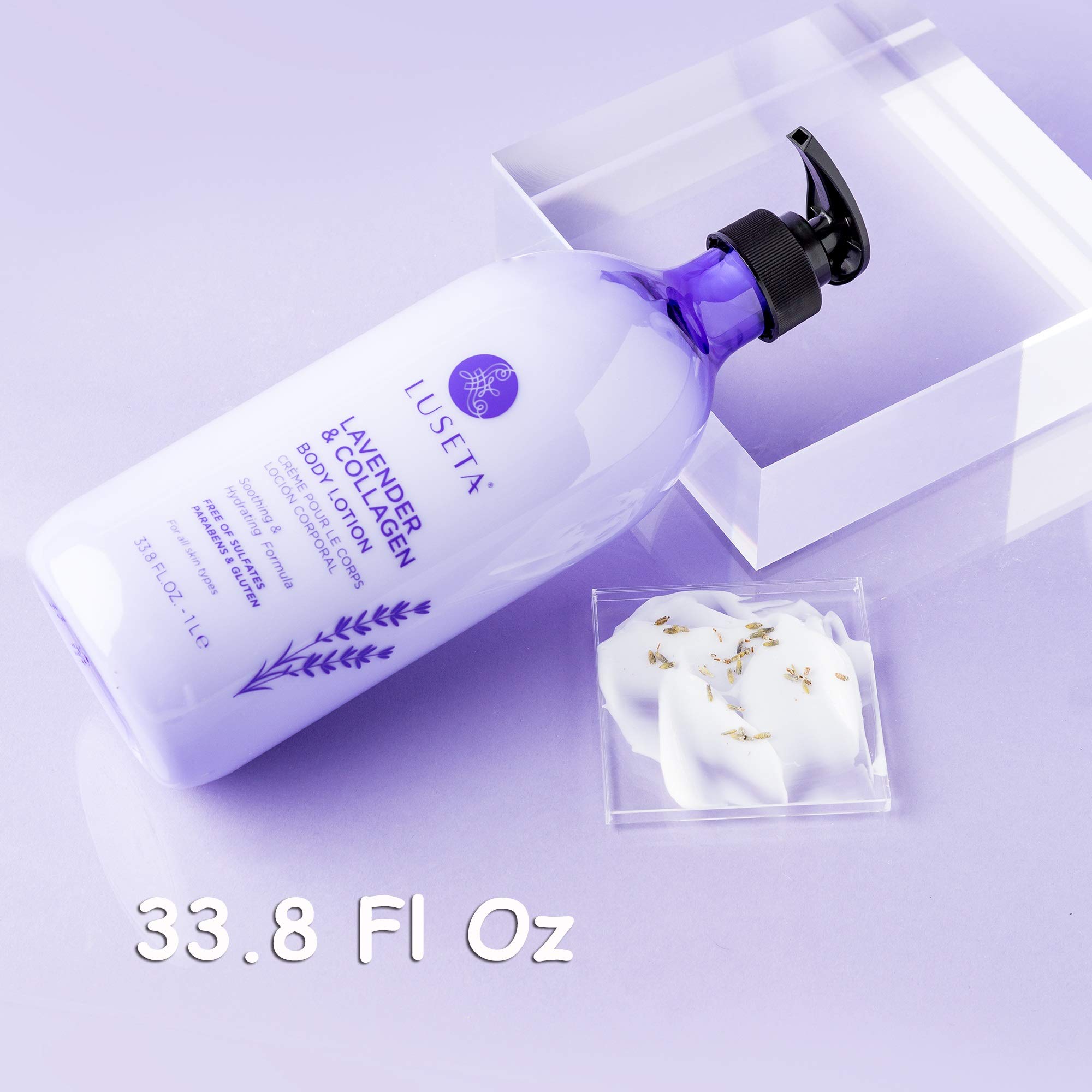 Luseta Lavender Scented Body Lotion with Collagen for Women 33.8oz, Moisturizing Body Lotion with Collagen, Sulfate & Paraben Free