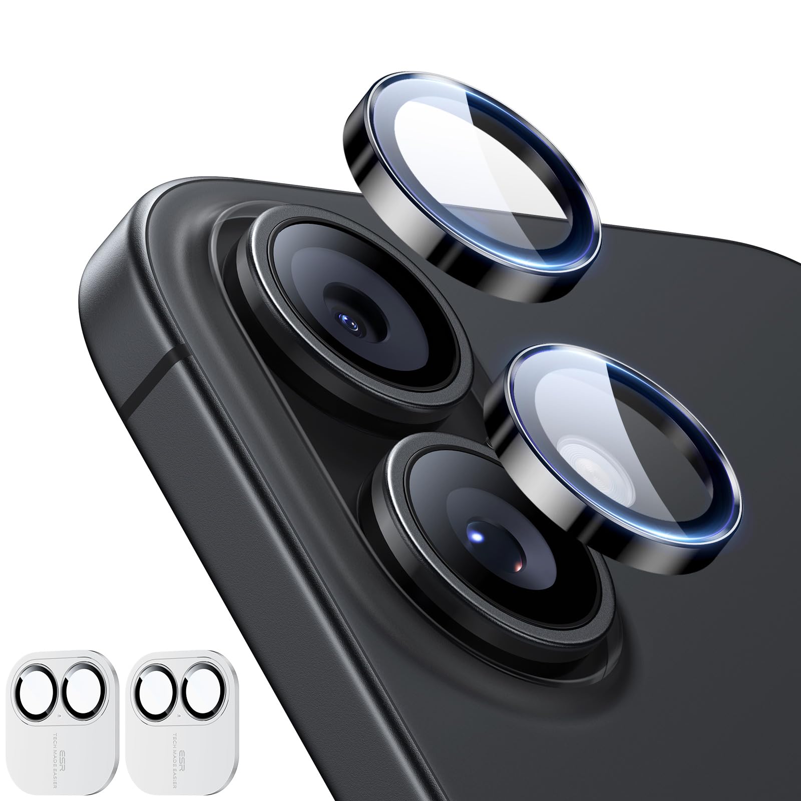 Photo 1 of ESR 2 Pack for iPhone 17/iPhone 16/iPhone 16 Plus, Camera Lens Protector, Ultra-tough HD Individual Lens Protectors, Scratch Resistant, Ultra-thin Tempered Glass, Black