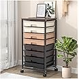 SYKIARIOL Rolling Storage Cart with 8 Drawers and Wooden Tabletop, Utility Cart for Living Room, Classroom, Bedroom, Bathroom, Dorm, Office, Dark Brown