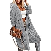 Lightweight Hooded Open Front Cardigan Sweaters for Women Oversized Cable Knit Sweaters Pocketed Trendy Long Cardigans