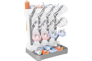 CANDYHOME Baby Bottle Drying Rack, Vertical Bottles Dryer Holder Space Saving Standing Bottle Drying Rack for Countertop Kitchen Organize Bottles & Baby Accessories Brushes Pacifiers and Pump Part (Grey)