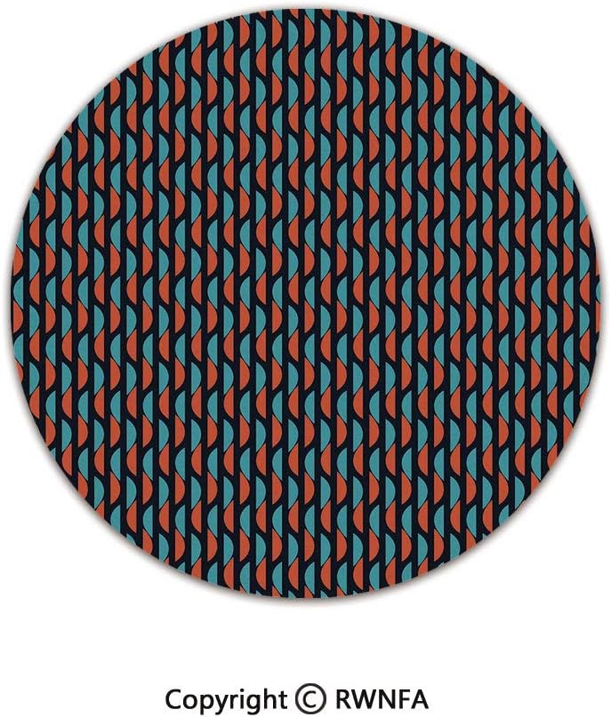 AngelSept Quality Well Woven Barclay Round Area Rugs,Half Circles in Vivid Tone Western Abstract Elements Vintage Design 3' Diameter Vermilion Blue Dark Blue,for Kids Room Bedroom Kitchen