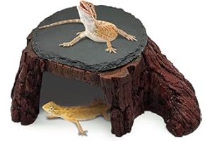 GXSDJ Small Bearded Dragon Basking Platform,Reptile Hide Cave with Heat Storage Slate Stone,Leopard Gecko Basking Rock Climing Decor for Turtle,Ball Pythons,Lizard,Snake, 7.7×4.7×2 inch