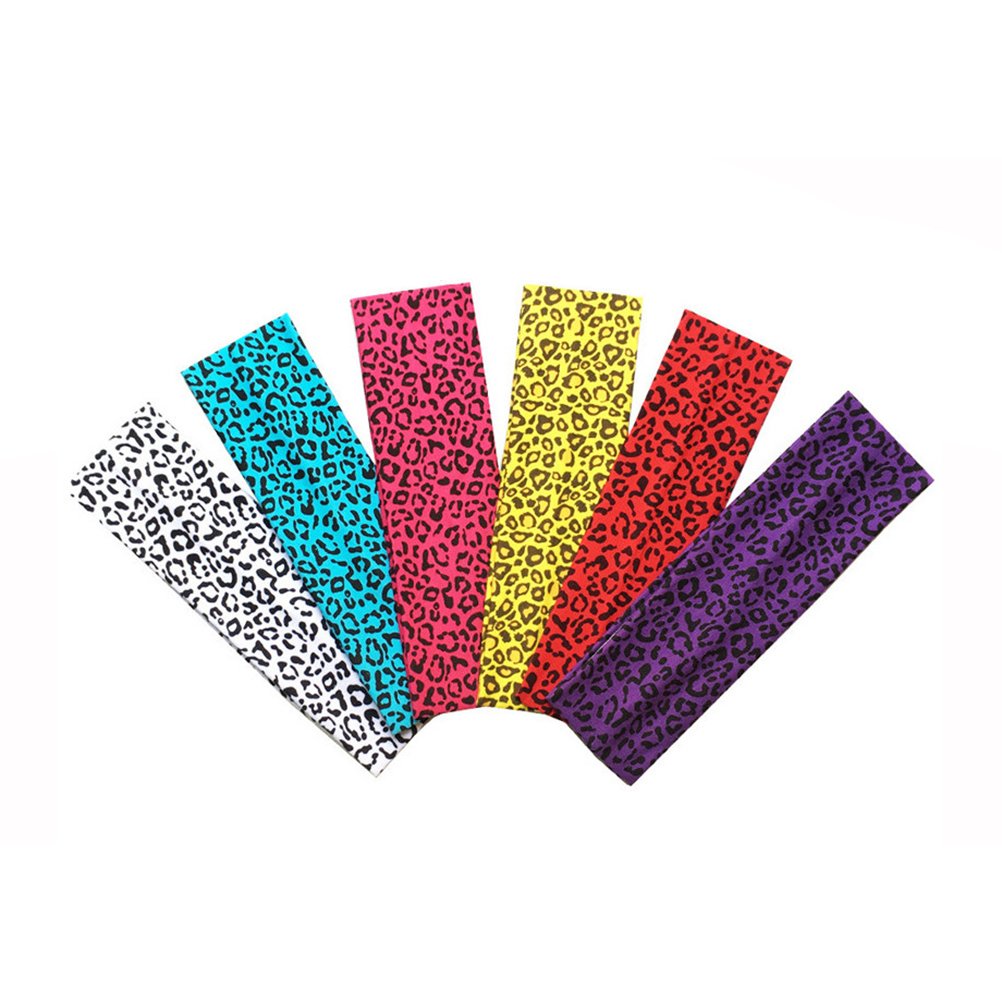 FRCOLOR Leopard Print Cotton Headbands for Women and Girls, Sweat Absorbing Elastic Hair Wraps for Sports, Yoga, Gym, Running, Fitness, Assorted Colors (Pack of 6)