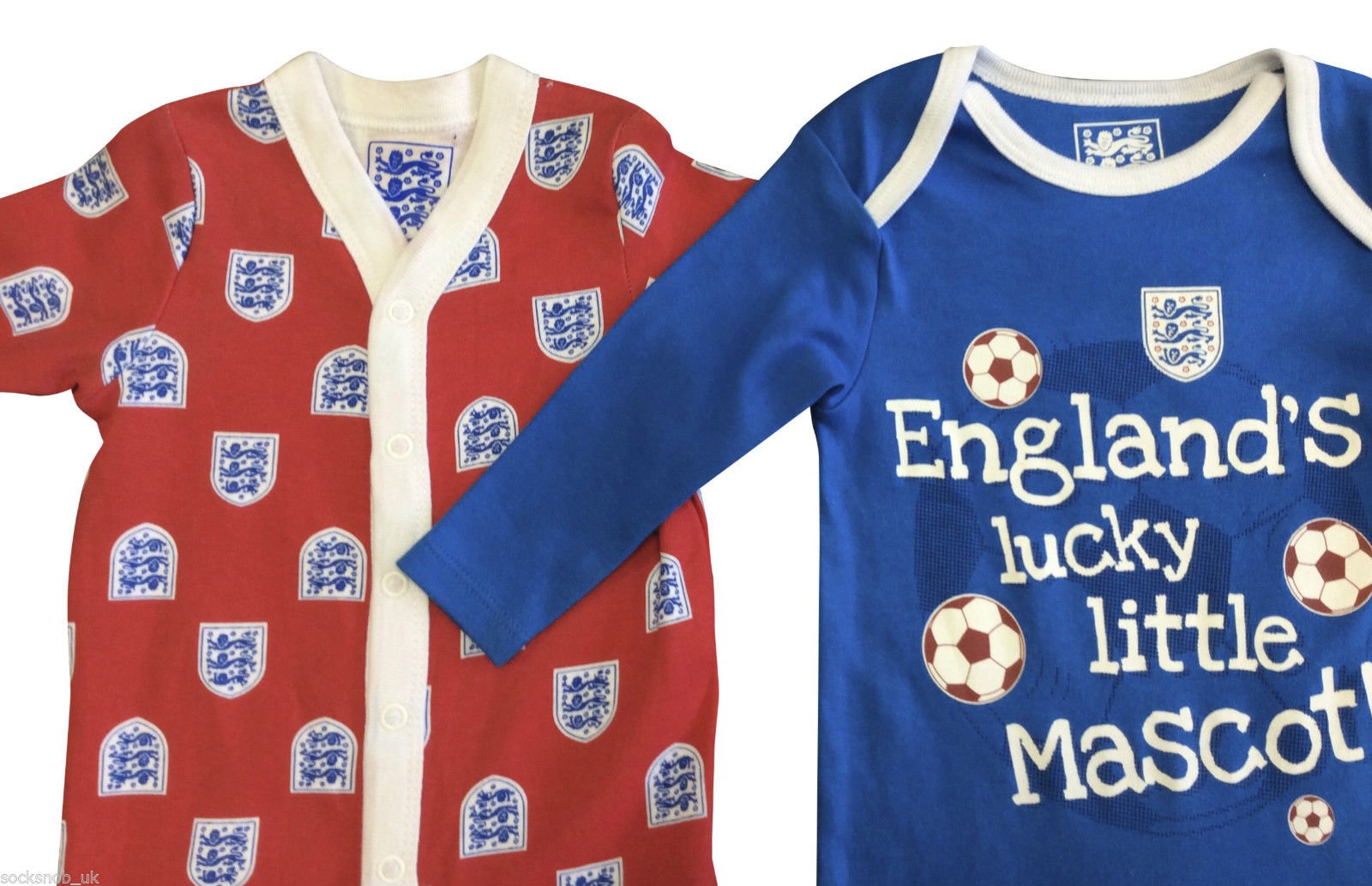 2 Pack Baby Boys England Football Cotton Sleepsuit Pyjamas Onesie in