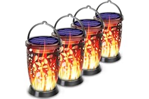 BEBRANT Solar Lanterns Outdoor Waterproof,Flickering Flames Outdoor Solar Lights,Hanging Lanterns Decoration Lighting for Table, Garden, Patio, Tree, Yard, Driveway (4 Pack)