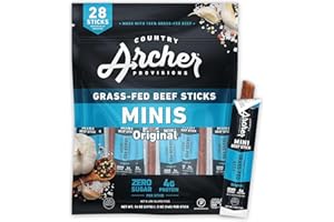 Country Archer Mini Beef Jerky Sticks - Grass Fed Beef Sticks Individually Wrapped, Mini Beef Sticks Bulk, Beef Jerky Snack Packs, Gluten Free, Paleo, Keto - .5 oz Meat Sticks (Pack of 28)