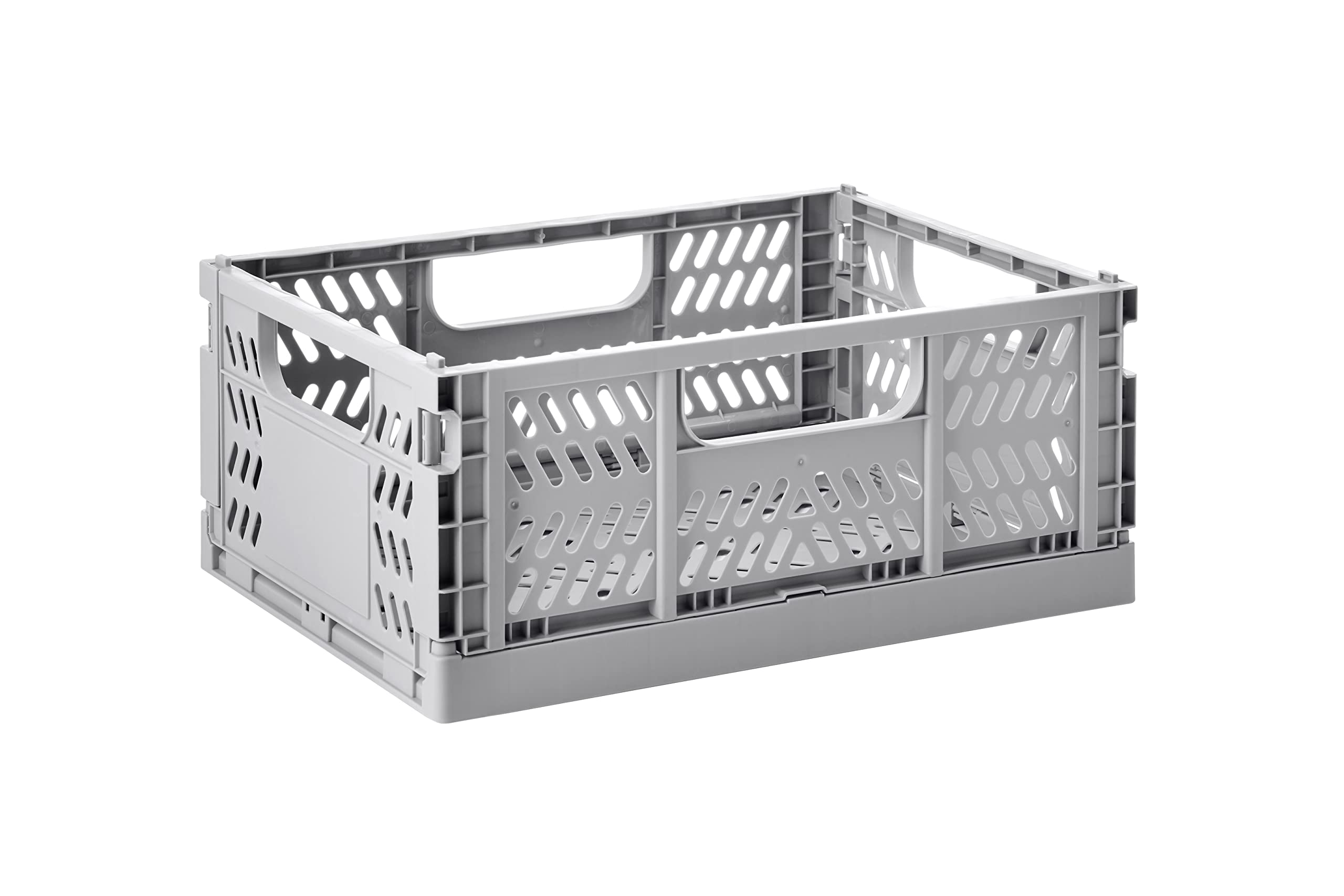 3 Sprouts Recycled Plastic Collapsible Crate - Stackable Foldable Storage Box for Easy Organizing, Durable Folding Crate for Home or Office Use - Medium - Light Grey — image 1