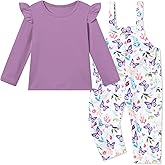 YUEMION Toddler Girl Clothes 2Pcs Baby Girl Outfit Fall Winter Clothing Floral Long Sleeve Top+ Overall Pants Set 18M-6Y