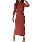 PRETTYGARDEN Women's Spring Fall 2 Piece Sweater Set Rib Knit Long Sleeve Crop Top Maxi Bodycon Skirt Casual Winter Outfits