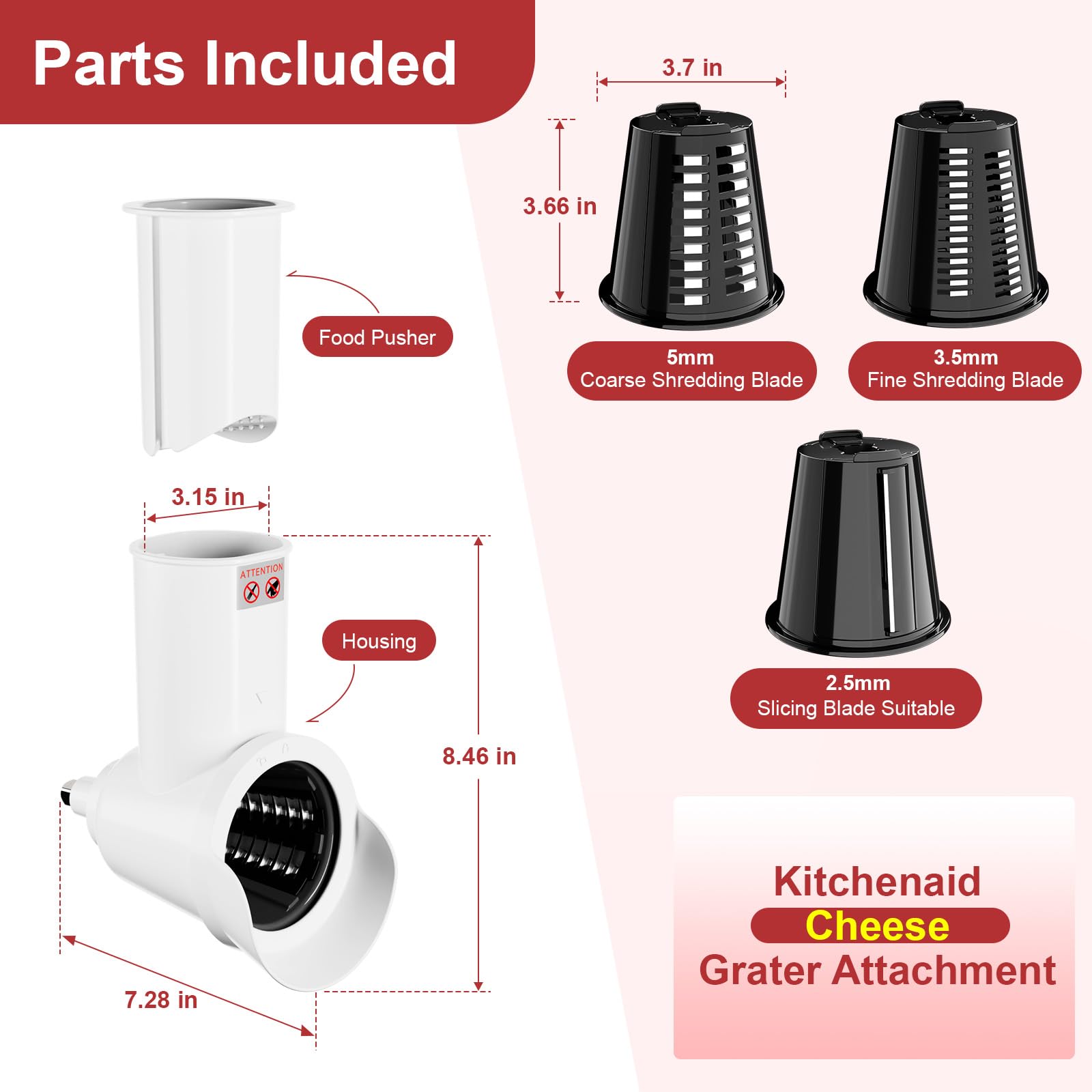 Tmbeg Slicer Shredder Attachment for KitchenAid Stand Mixer, Cheese Grater, Cheese Grater with 3 Blades, Salad Maker Attachment for Kitchen aid, Dishwasher Safe, Food Slicer for Grating and Slicing