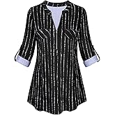 Tanst Sky Womens Casual Long Sleeve Zipped V Neck Plaid Tunic Blouses