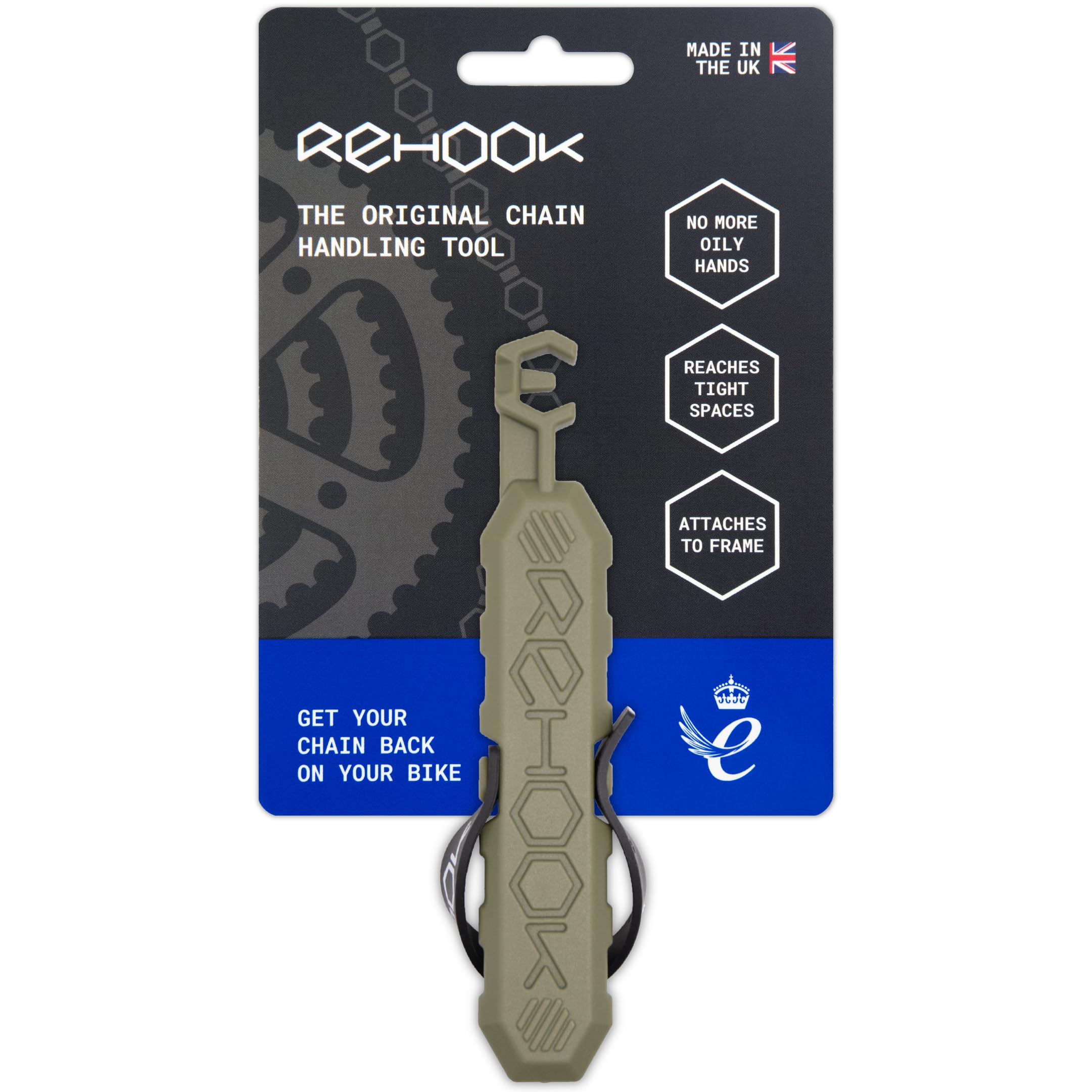Rehook Original Chain Handling Tool – Khaki | Get Your Chain Back On Your Bike Fast | Portable, Lightweight & Patented Bicycle Maintenance Tool | Made in UK