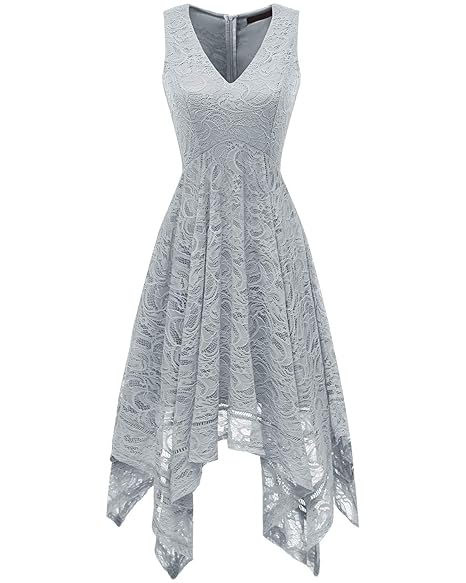 bridesmay Damen Sexy übergröße Cocktailkleid unregelmäßig Spitzenkleid Zipfel Kleid Sommerkleider