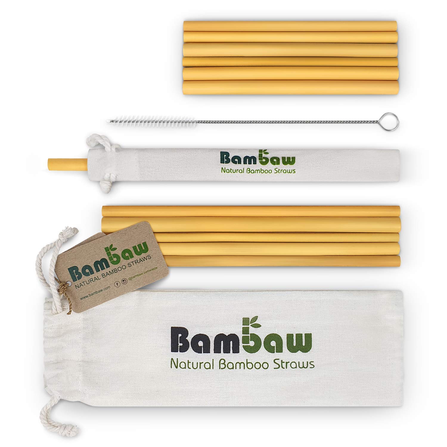 Bambaw Reusable Bamboo Drinking Straws, Reusable Straw, Strong & Durable, Cocktail Straws, Biodegradable, Eco Friendly, BPA Free, Dishwasher Safe, Pack of 12 Straws with Bag