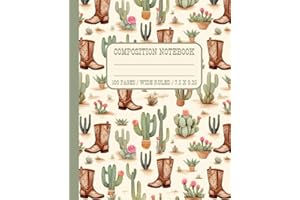 Composition Notebook Wide Ruled: Cowboy Boots Cactus Journal For College, Highschool or Office | Cowgirl Aesthetic | Western 