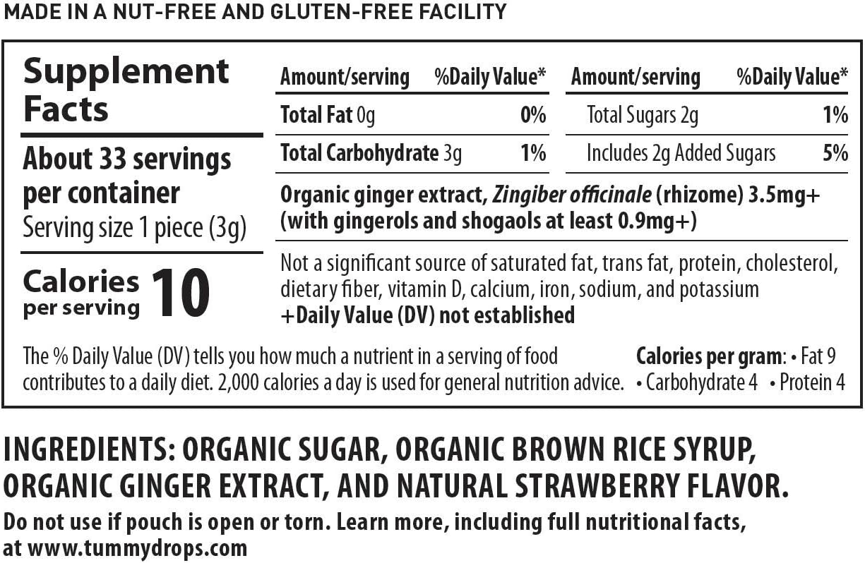 Natural Ginger Tummydrops (Resealable Bag of 30 Individually Wrapped Drops) Certified Oregon Tilth USDA Organic, Non-GMO Project, GFCO Gluten-Free, and Kof-K Kosher: Health & Personal Care