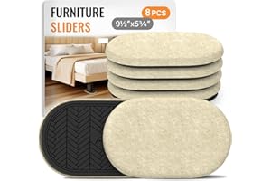 TOMHUA Furniture Sliders for Hardwood Floors Felt-8 Pack 9-1/2" Oval Reusable Furniture Slider with Extra Thick Design - Heavy-Duty Furniture Movers - Beige Felt Sliders Effortless Moving