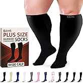BAMS Plus Size Compression Socks Wide Calf XL XXL XXXL – Graduated Knee-High Support, Viscose from Bamboo Easy-On/Easy-Off