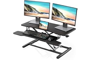 FITUEYES Standing Desk Converter - 36 Inch Height Adjustable Sit Stand Desk Riser with Deep Keyboard Tray and Phone Holder Sl