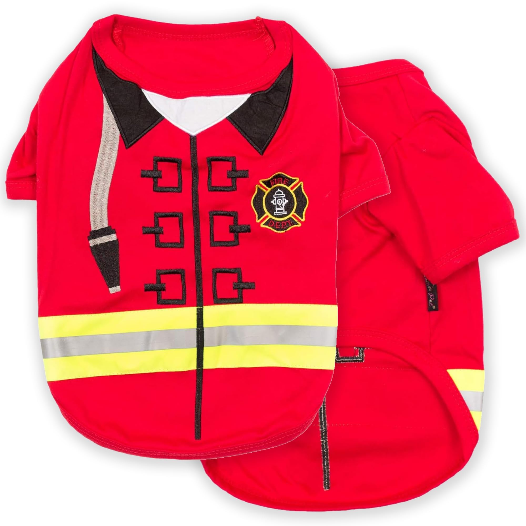 Parisian Pet - Funny Dog Cat Pet Costumes, Shirt Outfits for Halloween - Police, Prisoner, Ketchup, Mustard, Doctor, Firefighter, Sailor, Pirate (Firebarker - Firefighter, S)