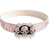 Punk Skull Belt Set for Men & Women - Rhinestone Studded Gothic Belts with Triple Rolling Buckles