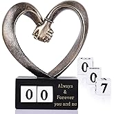 DOVDOV Heart-Shaped Hand-in-Hand Sculpture. Perfect for 1st to 50th or 60th Anniversaries, Wedding for Newlyweds/Couples, Resin Bronze-Colored Heart-Shaped Home Decor, Romantic Love Statue.