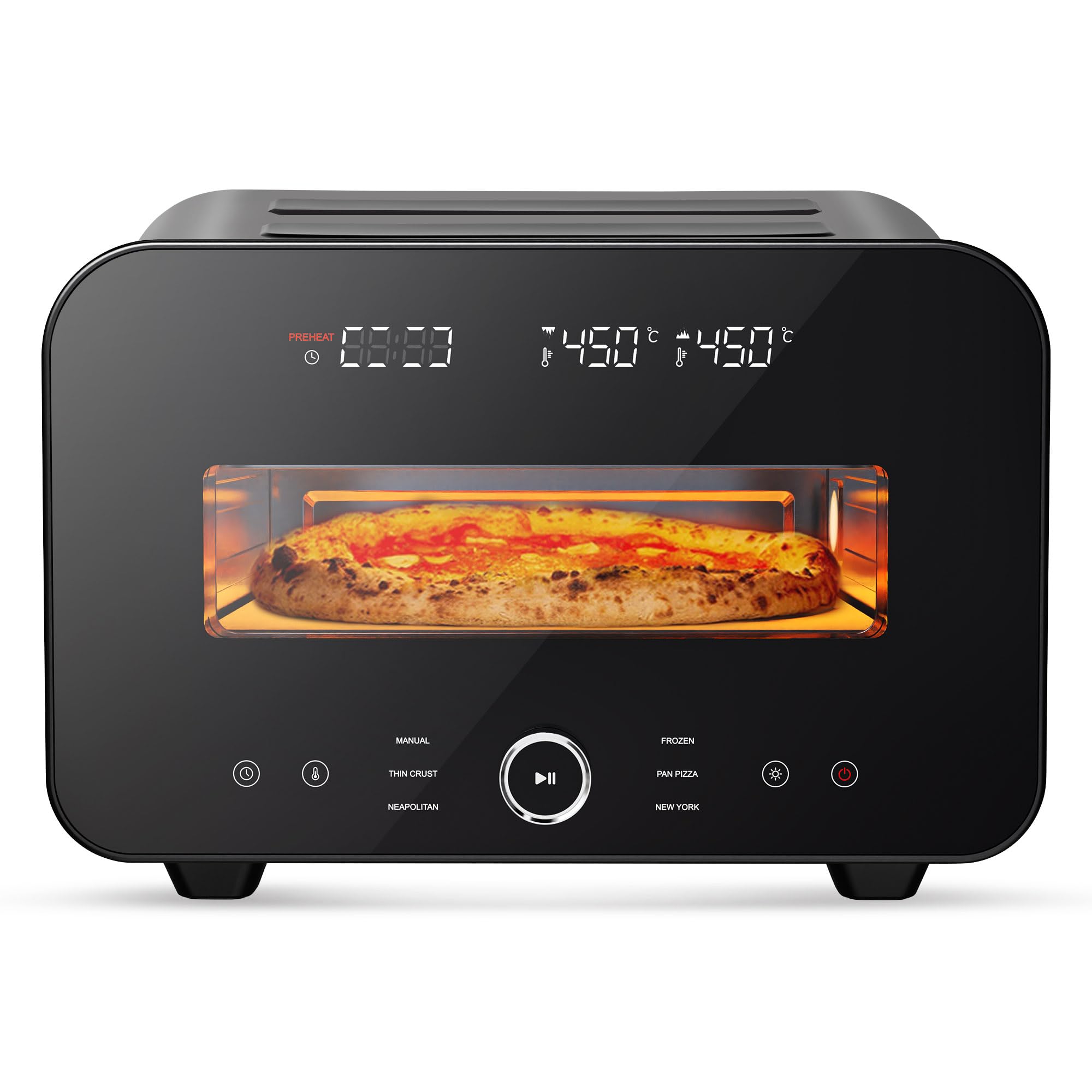 Photo 1 of Pizza Oven Indoor, Makes 12 Inch Pizzas in 90 Seconds, 840°F Countertop Electric Pizza Maker with 6 Preset Modes, Pizza Stone, Peel & Touchscreen Controls - Stainless Steel