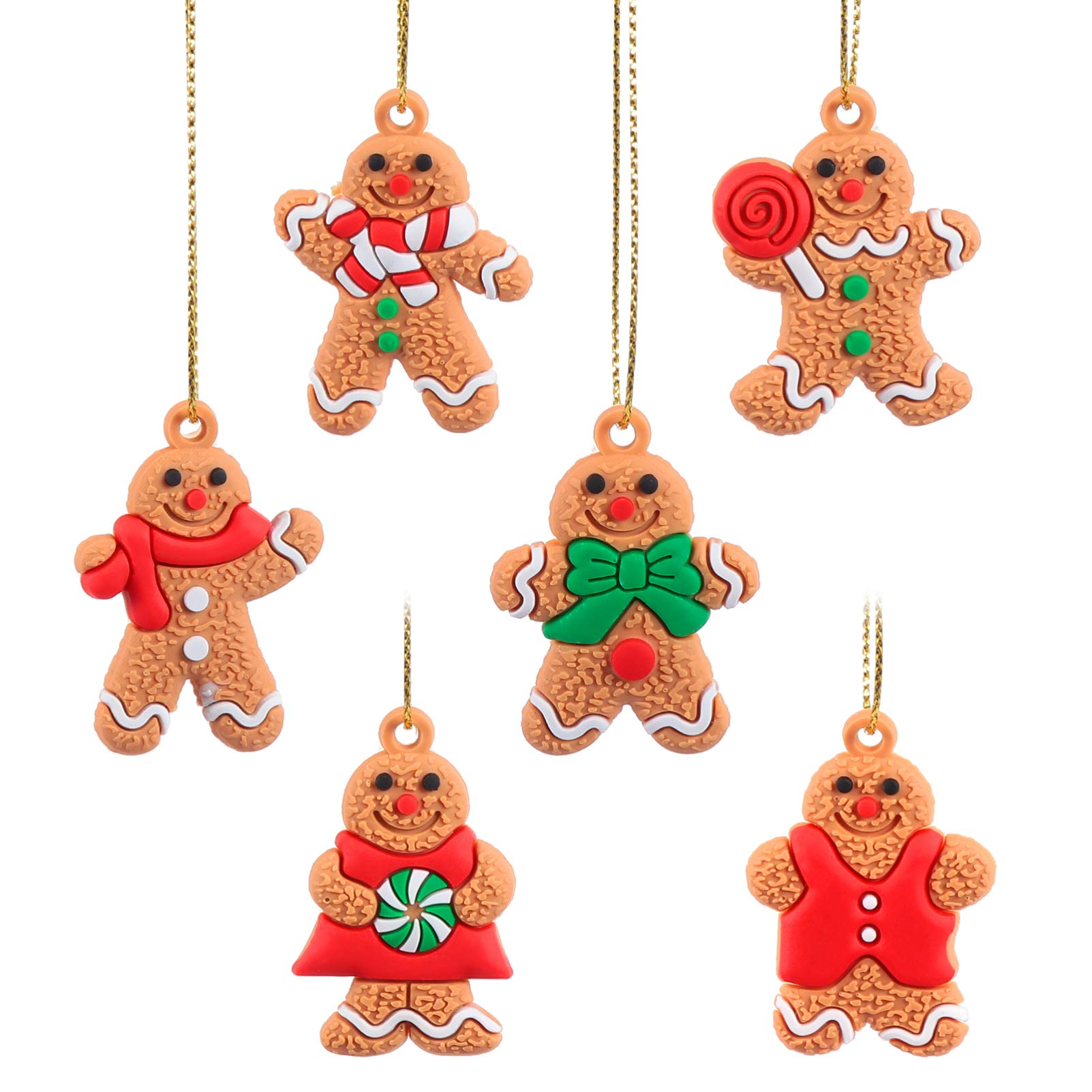 PRETYZOOM 12pcs Christmas Gingerbread Man Ornaments Clay Gingerbread Man Figurine Doll Gingerman Snowman Cookie Rustic Christmas Tree Hanging Decorations Holiday Party Goodie Bags Fillers