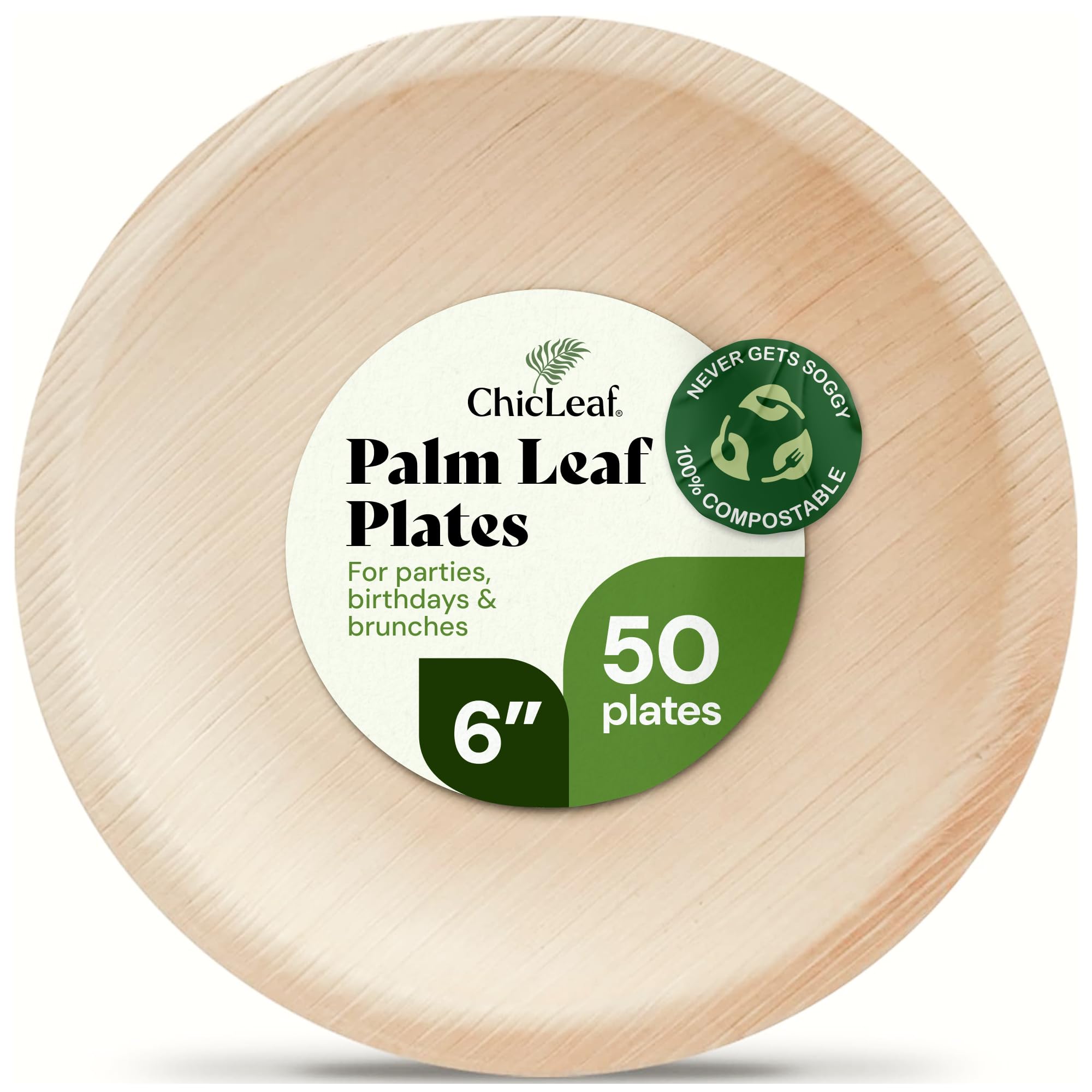 Photo 1 of Chic Leaf Palm Leaf Plates - 6" Pack of 50 - Eco-Friendly Compostable Plate - Versatile Appetizer Dish