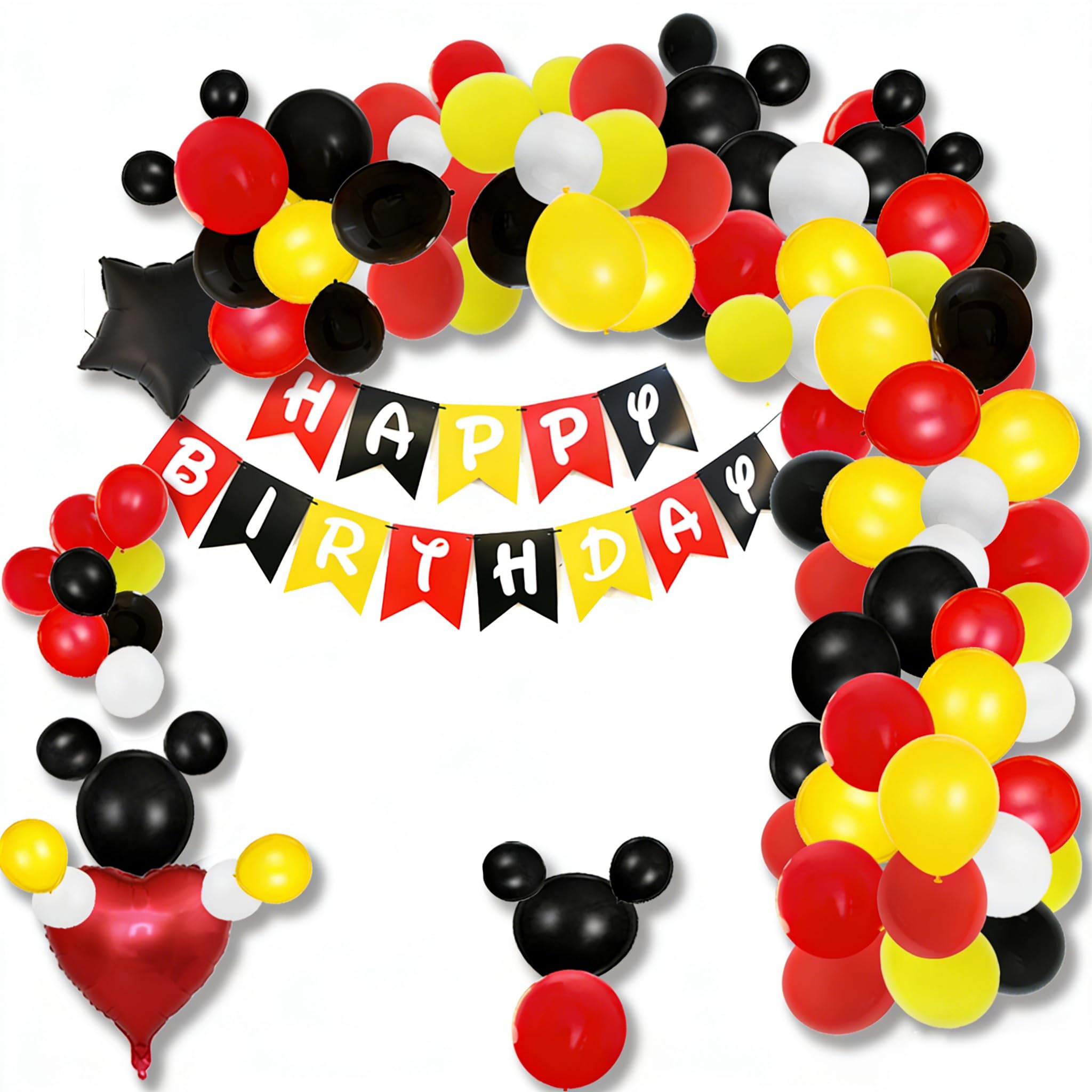 156 Pcs Cartoon Mouse Balloons Arch Garland Kit 18'' 12'' 10'' 5'' Foil Confetti Black Red Yellow White Latex Balloons for Mouse Theme Birthday Party Supplies Baby Shower Birthday Wedding Decoration …