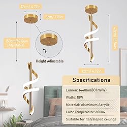 Vloitgol Spiral Led Pendant Light Fixtures, 5500K