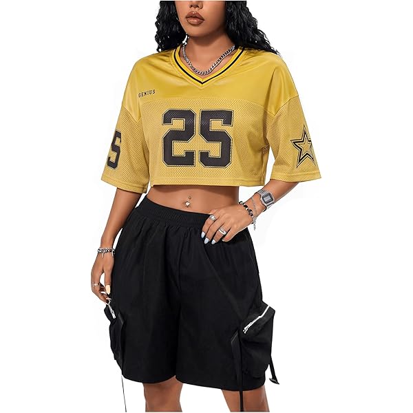 Verdusa Women's Jersey Shirt Long Sleeve Y2K Oversized V Neck Mesh