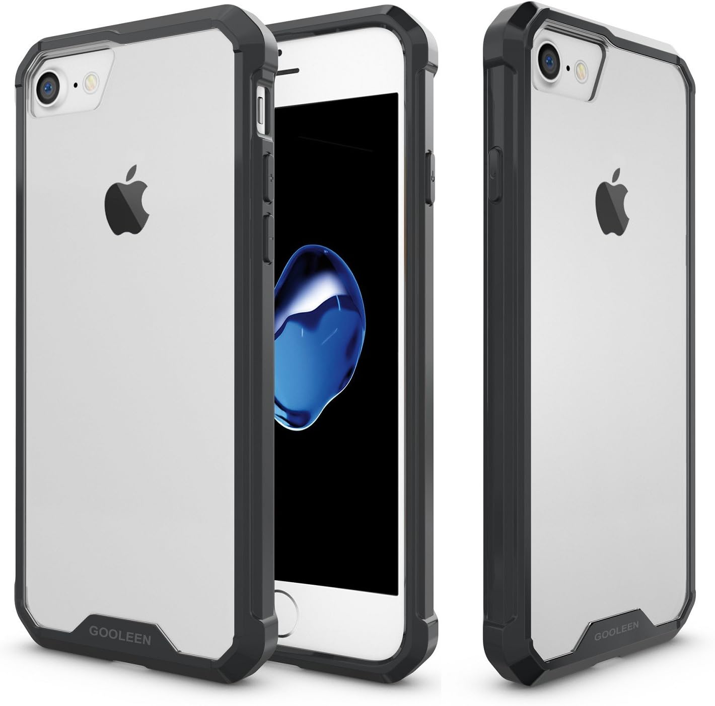iPhone 7 Case, GOOLEEN Shockproof Flexible TPU Soft Frame Bumper with Scratch Resistant Crystal Clear Hard Back Hybrid Protective Case Cover for Apple iPhone 7 4.7 inch - Black