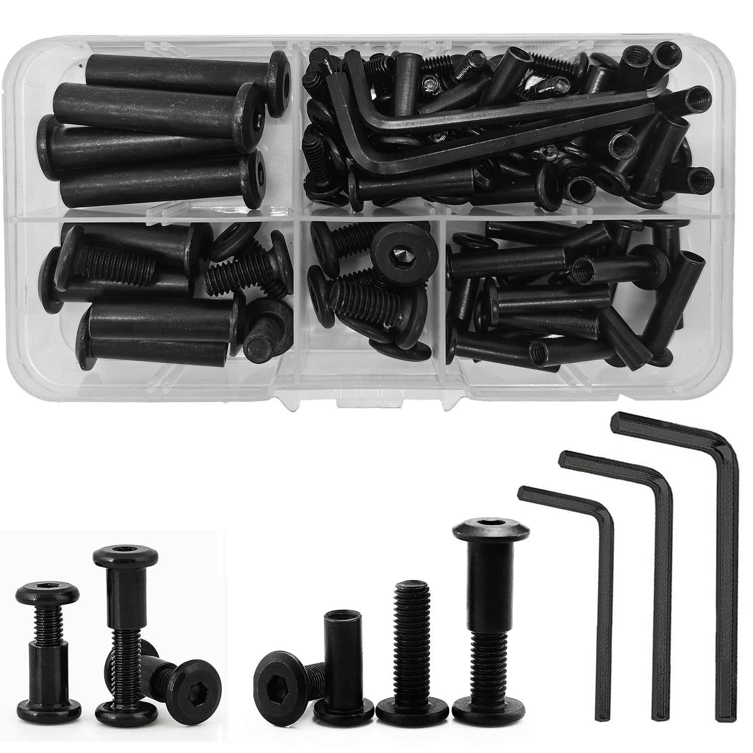 80 Pcs(40 Sets) M4/M6(16/20/25/35mm) Connecting Screws Bolts Furniture Fastener Binding Screws Bolts for Frames Cupboard Cabinet Wood Boards(Black) — image 1